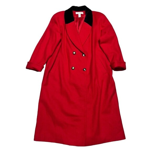 STUNNING Vintage 80s 90s Luxury Red Designer KATHRYN DEENE Recycled Wool Coat 14 - Picture 2 of 6